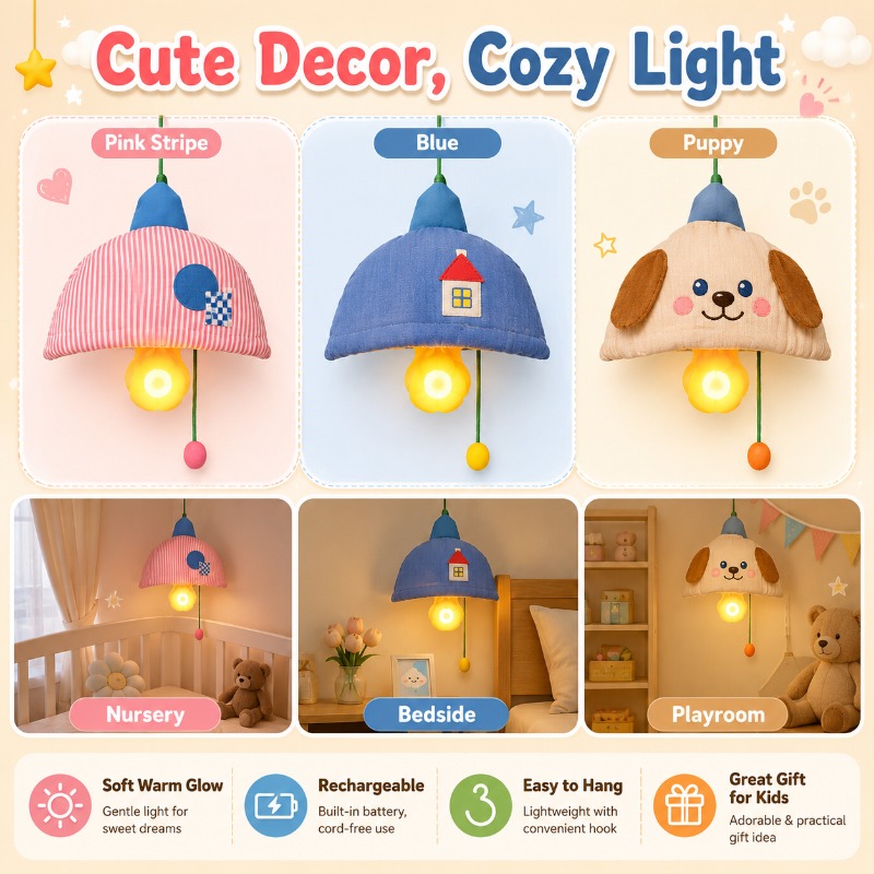 Baby Nursery Light Shade - Şarj edilebilir asılı gece lambası kumaş