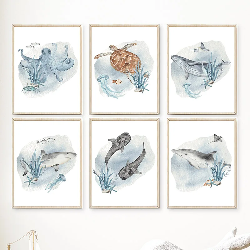 Baby Nursery Ocean - Posterler ve baskılar balina balık köpekbalığı