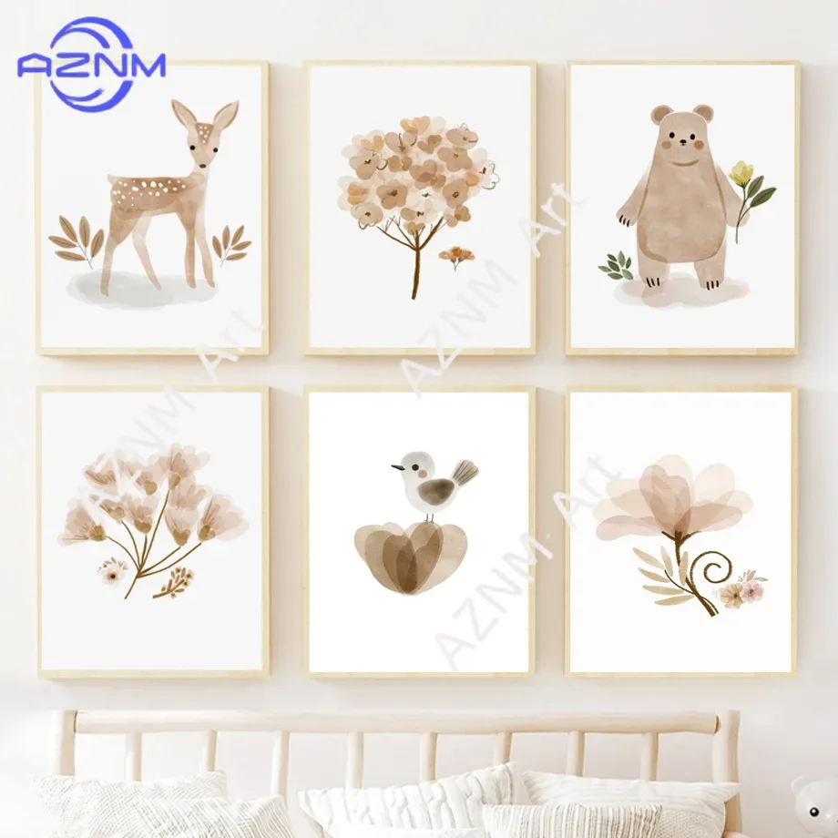 Baby Nursery Gender Neutral - Boho Kreş Duvar Sanatı Kanvas Tablosu