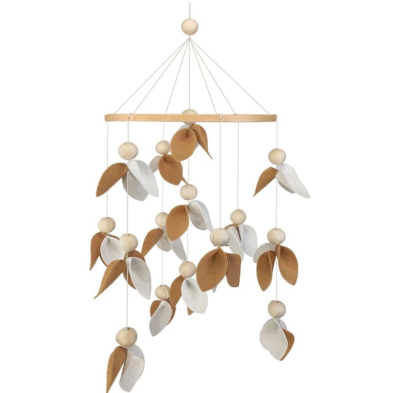 Baby Nursery Gender Neutral - A84E-Boho Keçe Kumaş Beşik Mobili-Yaprak Tasarımlı-Cinsiyet