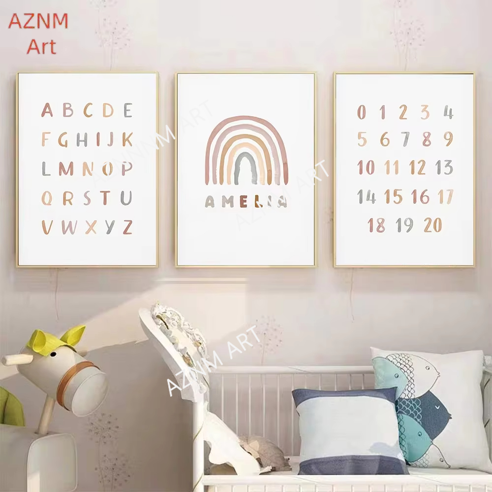 Baby Nursery Name Wall Art - 1/3 adet, poster özel ABC 123