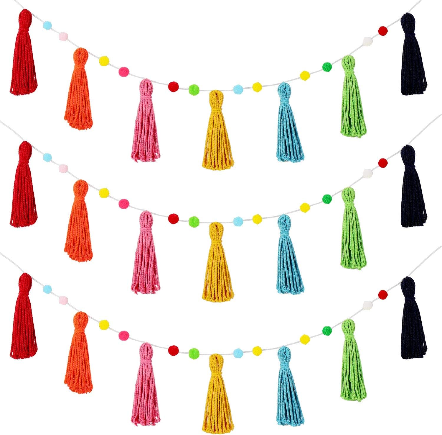 Baby Nursery Fabric - 3 adet Renkli Gökkuşağı Boho Püskül