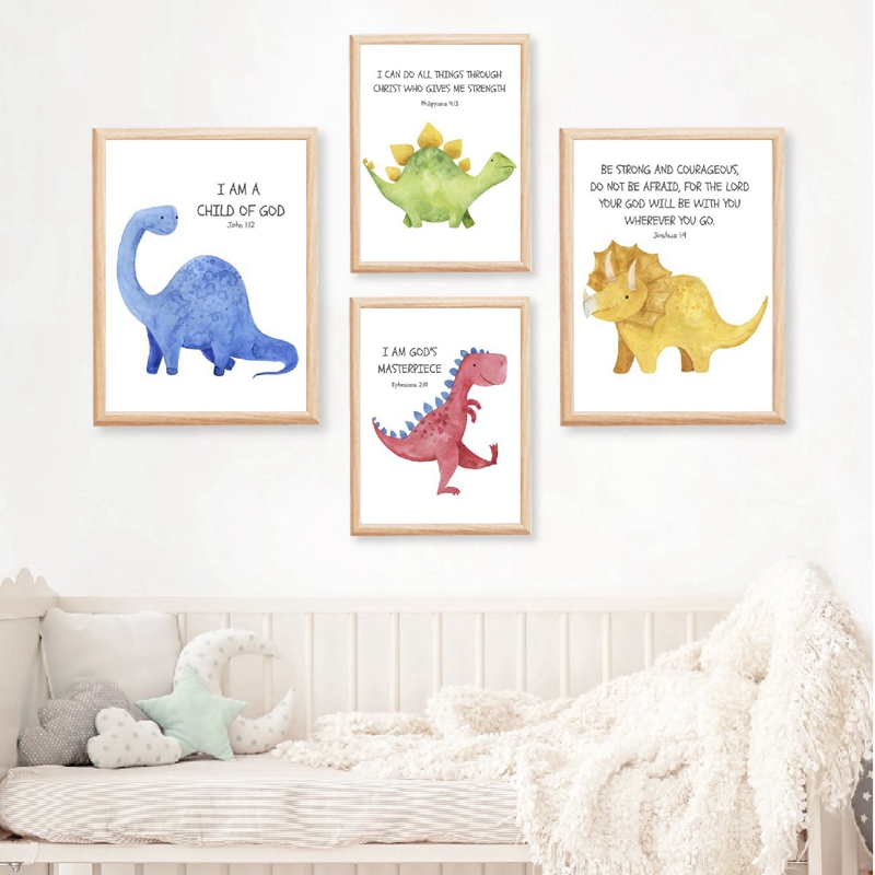 Baby Nursery Quotes - Çocuk İncil ayet alıntı baskılar dinozor