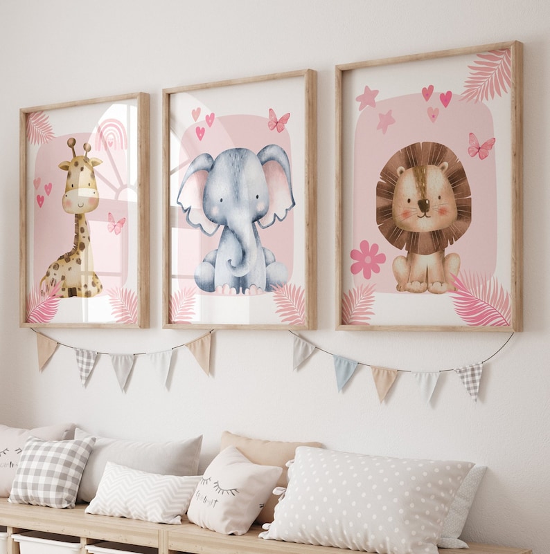 Baby Nursery Giraffe - 1/3 adet pembe fil zürafa aslan