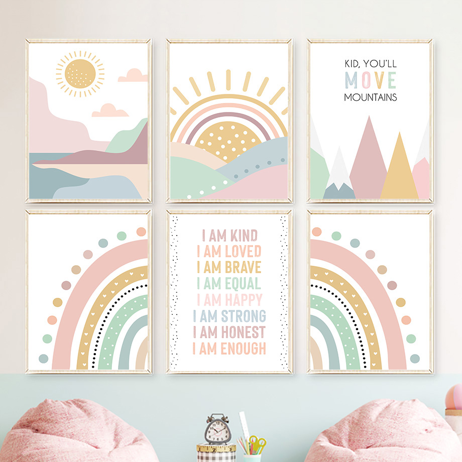 Baby Nursery Quotes - Pembe Dağ Güneşi Gökkuşağı Alıntısı Bohem