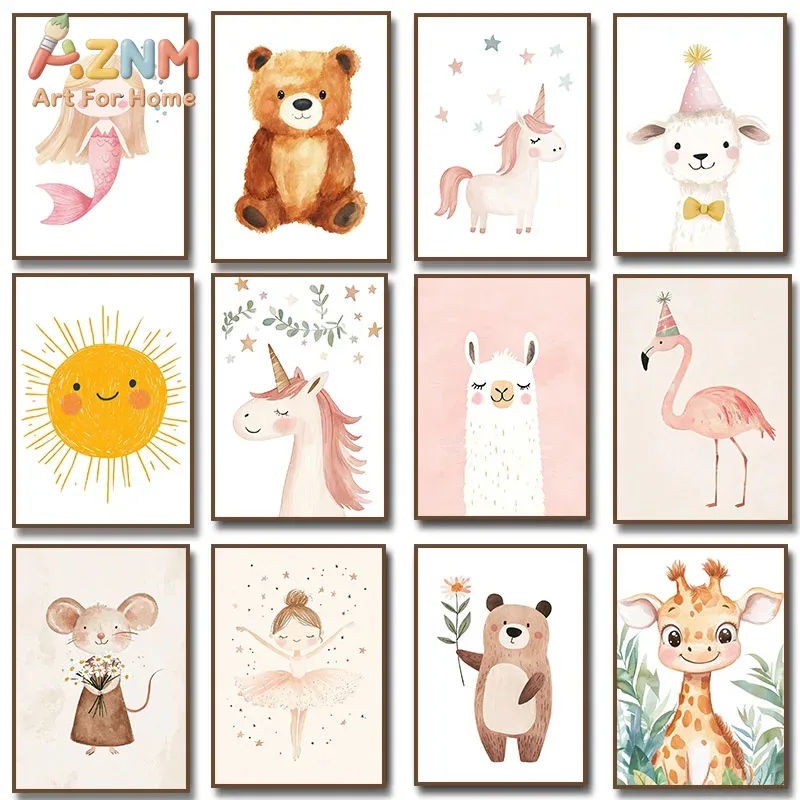 Baby Nursery Giraffe - AZNM Suluboya Sevimli Hayvan Kanvas Duvar