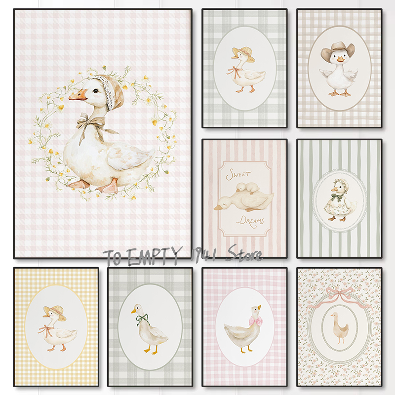 Baby Nursery Fabric - Aptal Küçük Kaz Kreş Ördeği Gingham