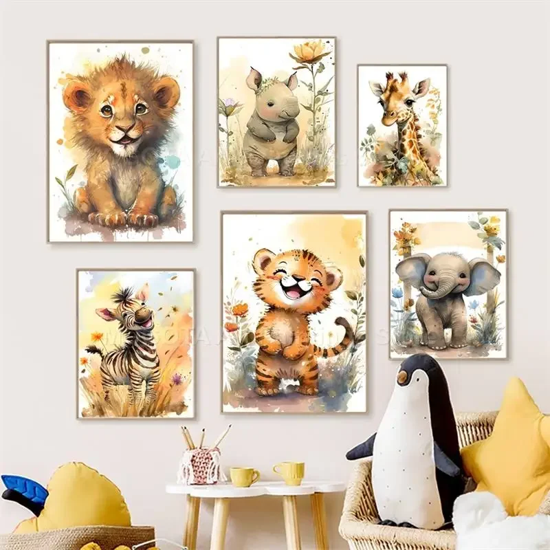 Baby Nursery Giraffe - Suluboya Aslan Zürafa Kaplan Fil Zebra