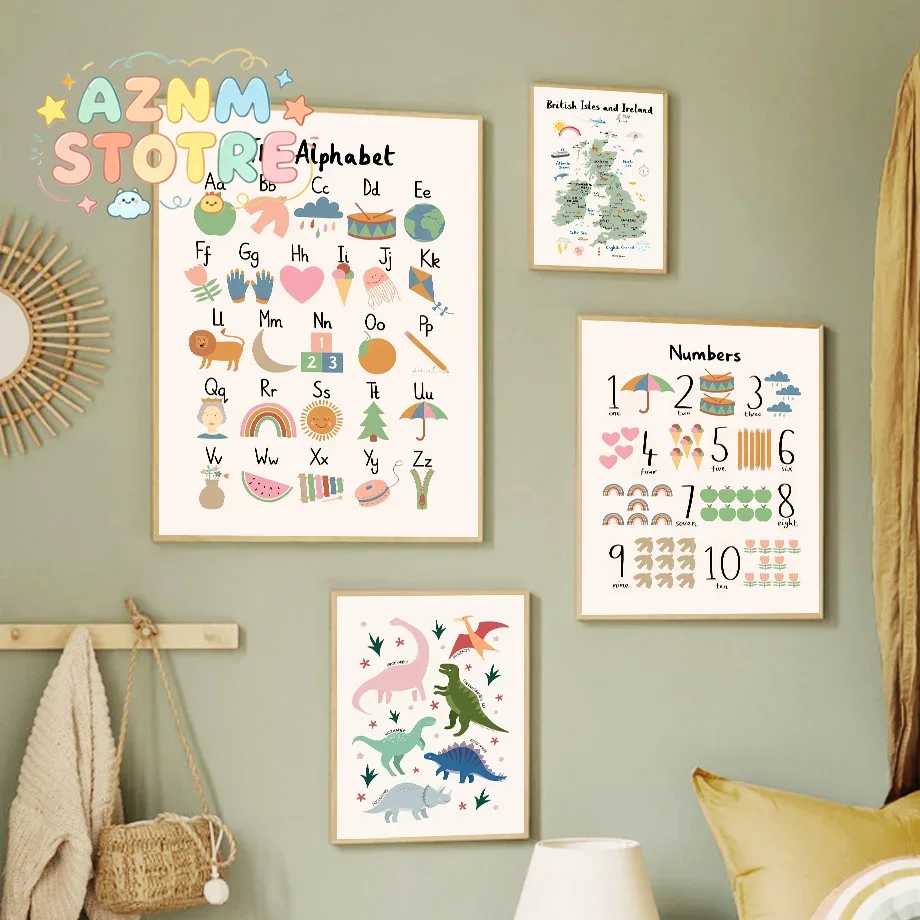 Baby Nursery Fabric - Hayvanlar Dünya Haritası Dinozor Alfabe Sayı
