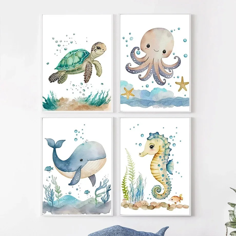 Baby Nursery Ocean - Sevimli Balina Deniz Atı Ahtapot Yengeç