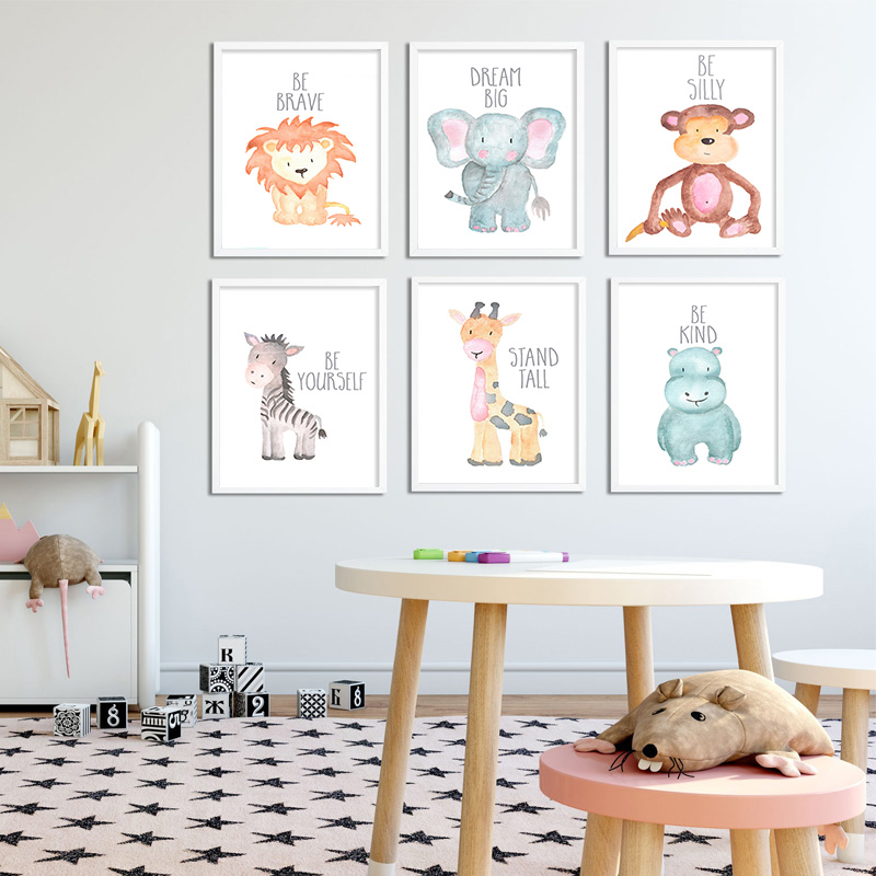 Baby Nursery Giraffe - Bebek Hayvan Aslan Fil Zürafa Tuval