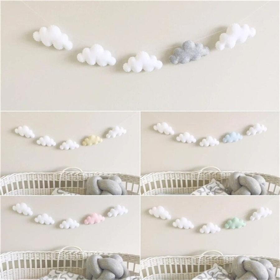 Baby Nursery Fabric - Iskandinav Keçe Bulut Garlands Dize Duvar