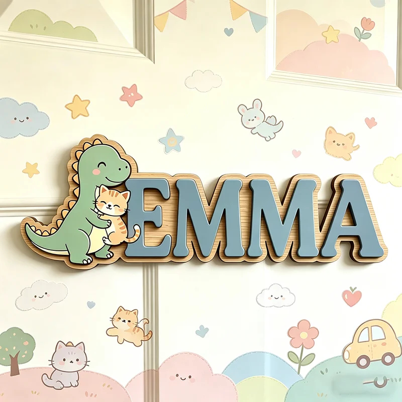 Sevimli Dinozor Kedi Sarıyor Ö - Baby Nursery Name Wall Art incelemesi ve fiyatı