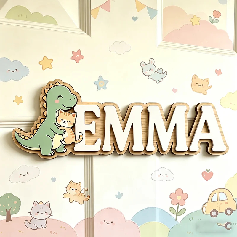 Sevimli Dinozor Kedi Sarıyor Ö - Baby Nursery Name Wall Art incelemesi ve fiyatı