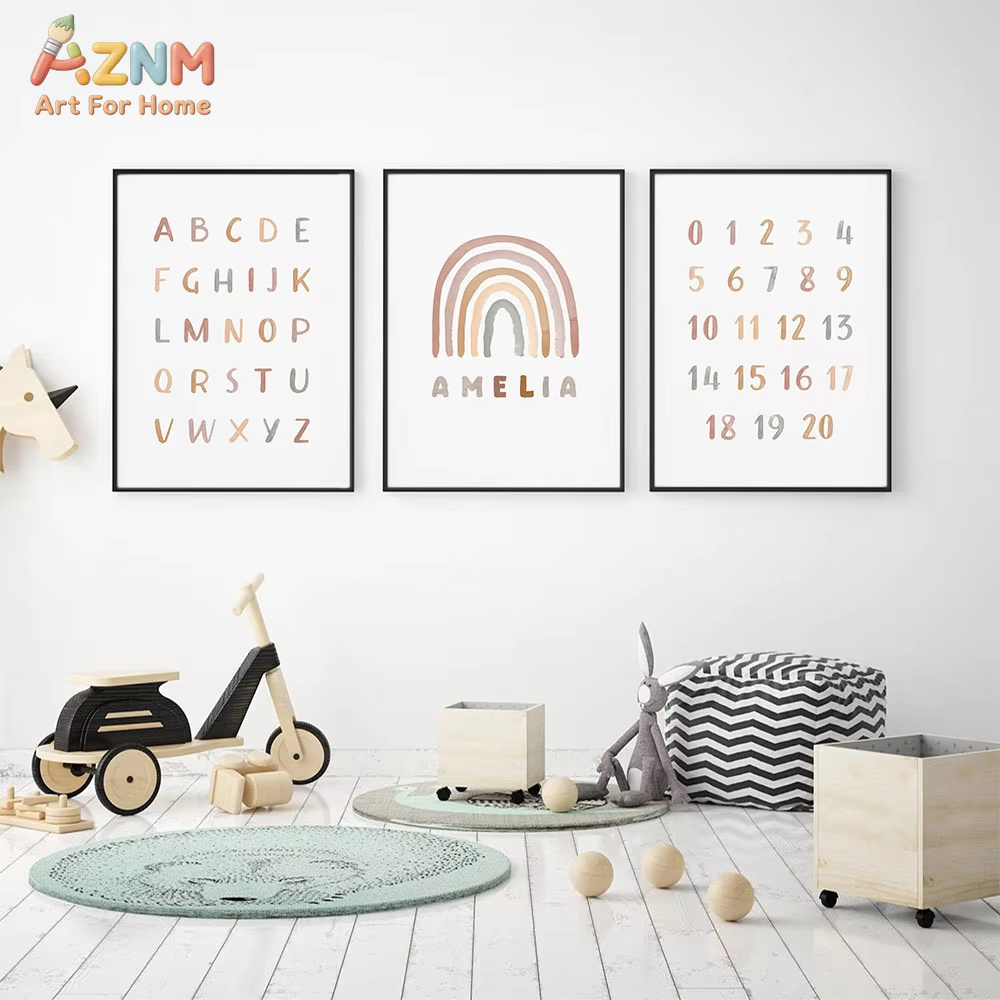Poster Özel ABC 123 Gökkuşağı  - Baby Nursery Name Wall Art incelemesi ve fiyatı