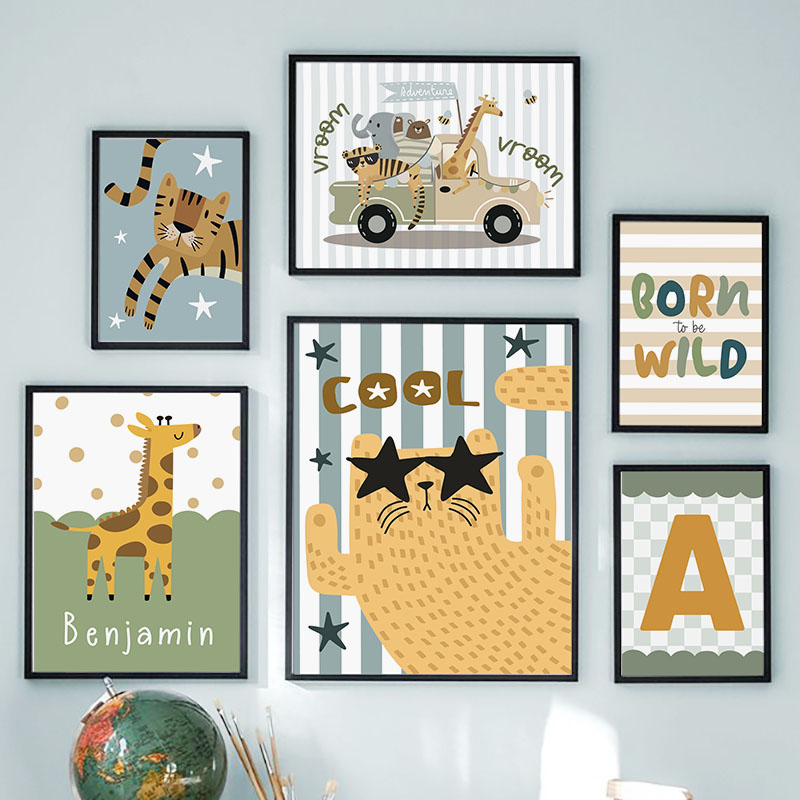 Kawaii Kaplan Aslan Zürafa Ara - Baby Nursery Name Wall Art incelemesi ve fiyatı