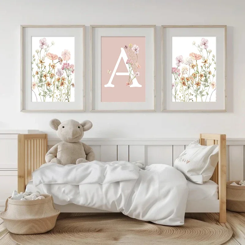 Pembe Kır Çiçekleri Kız İsimle - Baby Nursery Name Wall Art incelemesi ve fiyatı