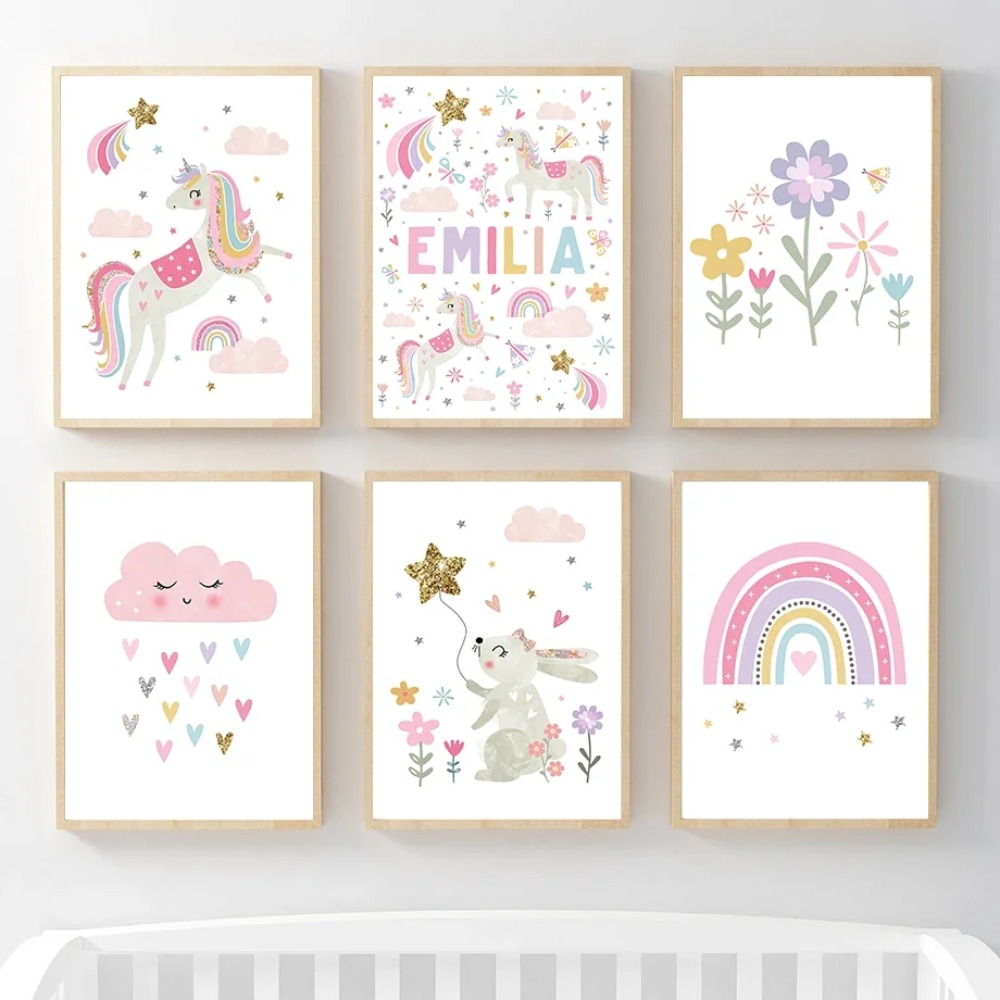 Pembe Unicorn Tavşan Gökkuşağı - Baby Nursery Name Wall Art incelemesi ve fiyatı