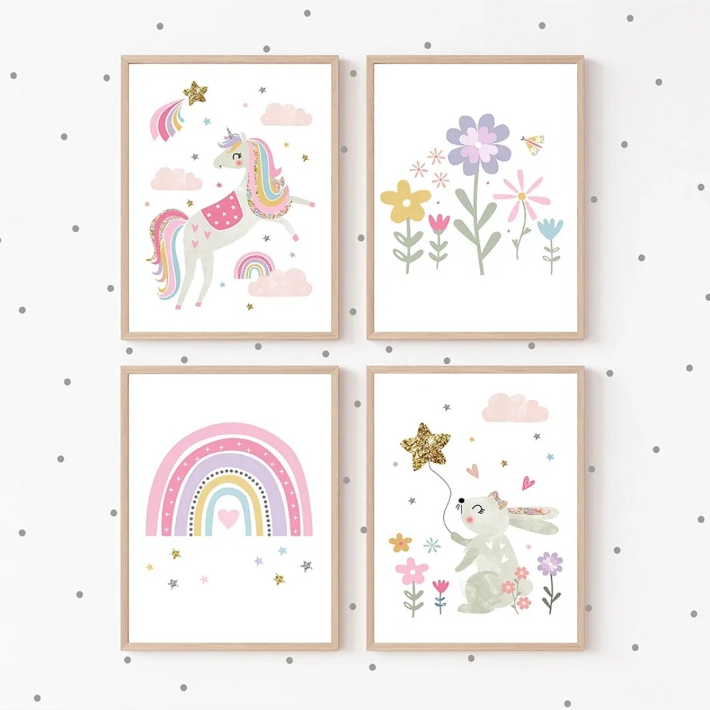 Pembe Unicorn Tavşan Gökkuşağı - Baby Nursery Name Wall Art incelemesi ve fiyatı