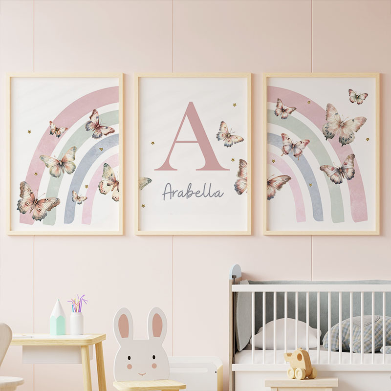 Pembe Gökkuşağı Kelebek Özel B - Baby Nursery Name Wall Art incelemesi ve fiyatı