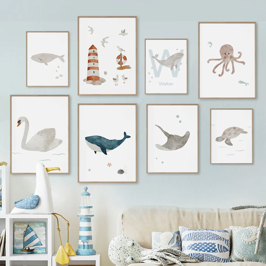 Özel Ad Balina Ahtapot Kaplumb - Baby Nursery Ocean incelemesi ve fiyatı